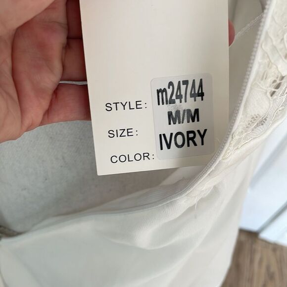 Ivory Chiffon Short V-Neck Homecoming Dress with Lace Back Size Medium N… - Picture 7 of 8